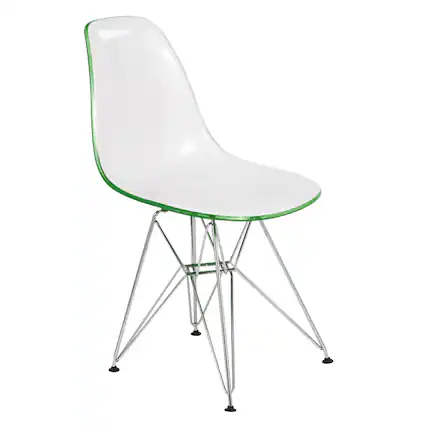 Front. LeisureMod - Cresco Modern Acrylic Dining Chair, Ergonomic Curved Seat with Chrome Eiffel Base - White Green.