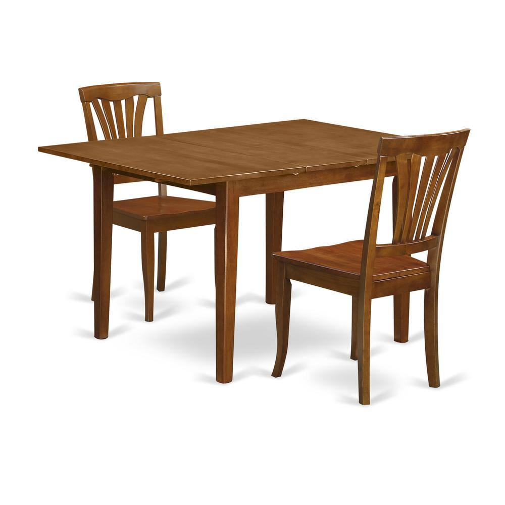 Front. East West Furniture - 3 Pc Milan Kitchen Table offering Leaf and 2 Wood Kitchen Chairs in Saddle Brown - Saddle Brown.