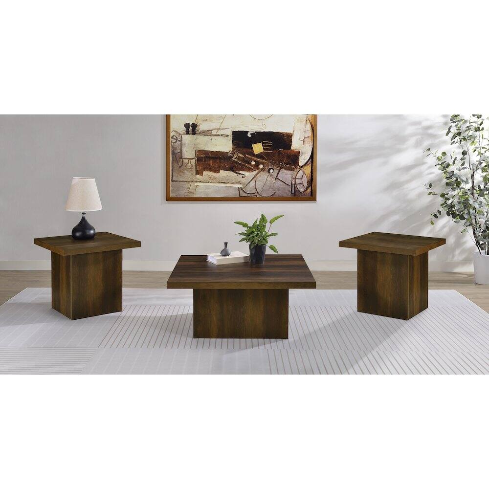 Angle. Coaster Co. of America - Devar 3-piece Square Coffee and End Table Set Dark Pine - Dark Pine.