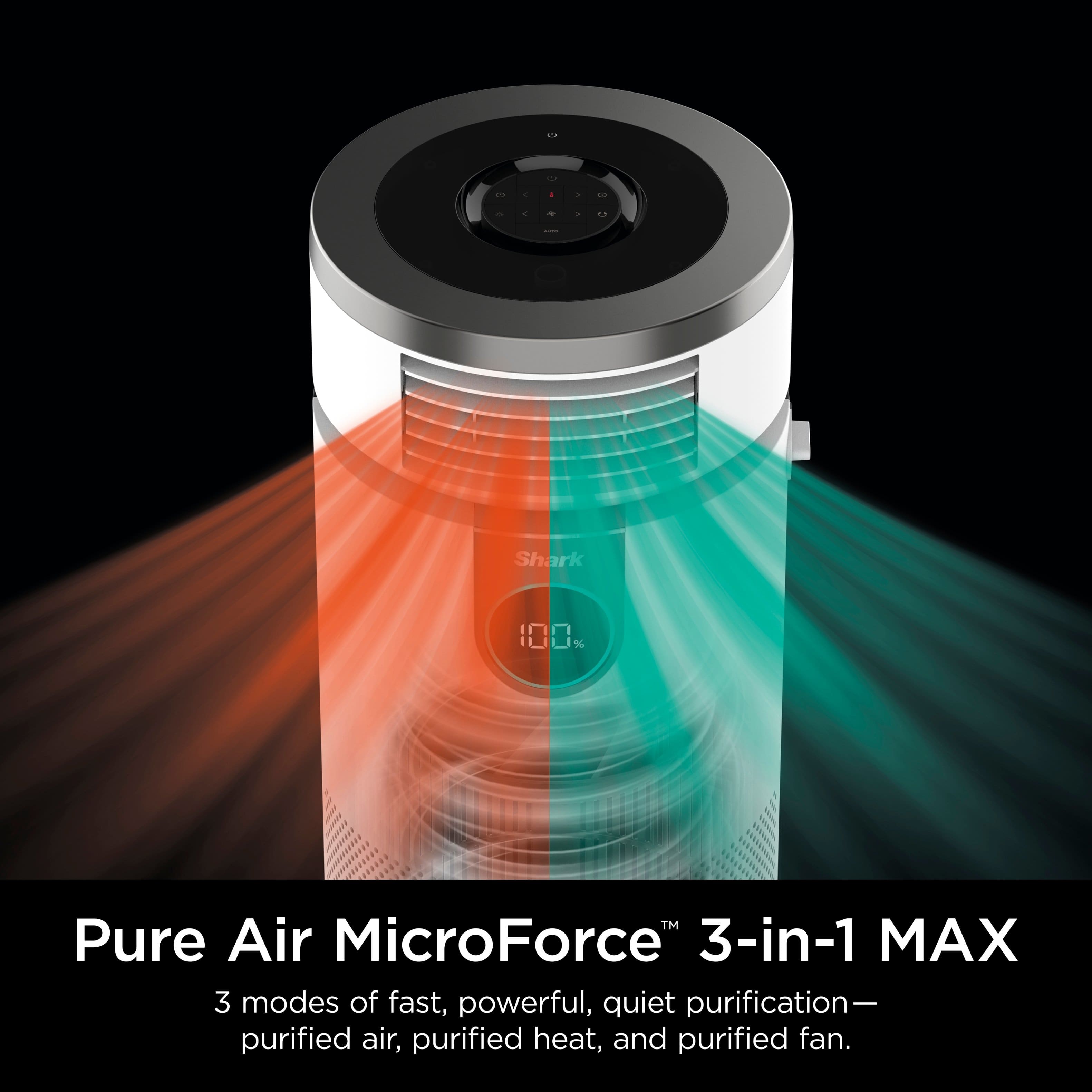 Pure Air MicroForce 3-in-1 MAX: 3 modes of fast, powerful, quiet purification - purified air, purified heat, and purified fan.