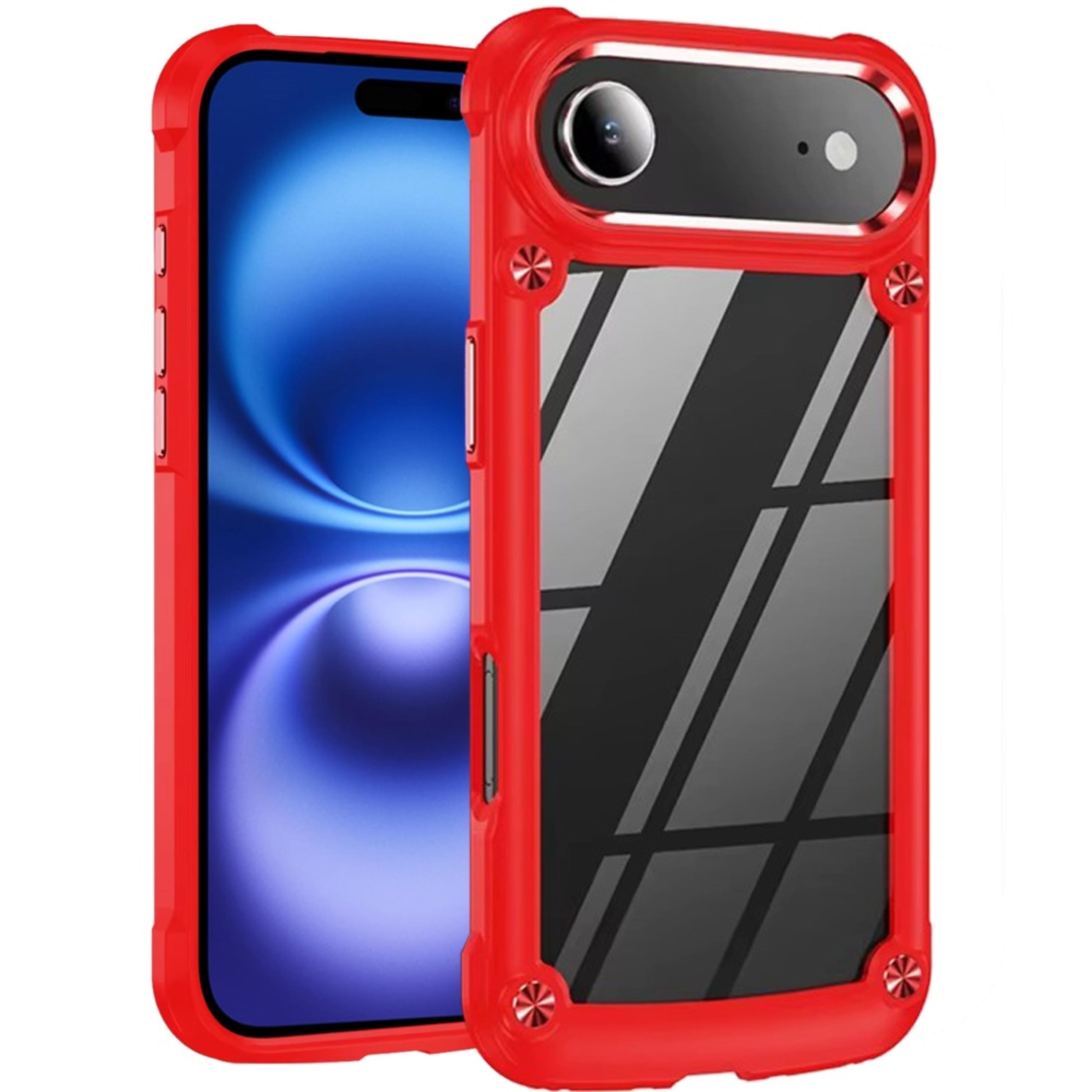 Kitcheniva - Raised Camera Lip Metal Buttons Phone Case With Tempered Glass For iPhone Air - Red price history on PriceWatchPro