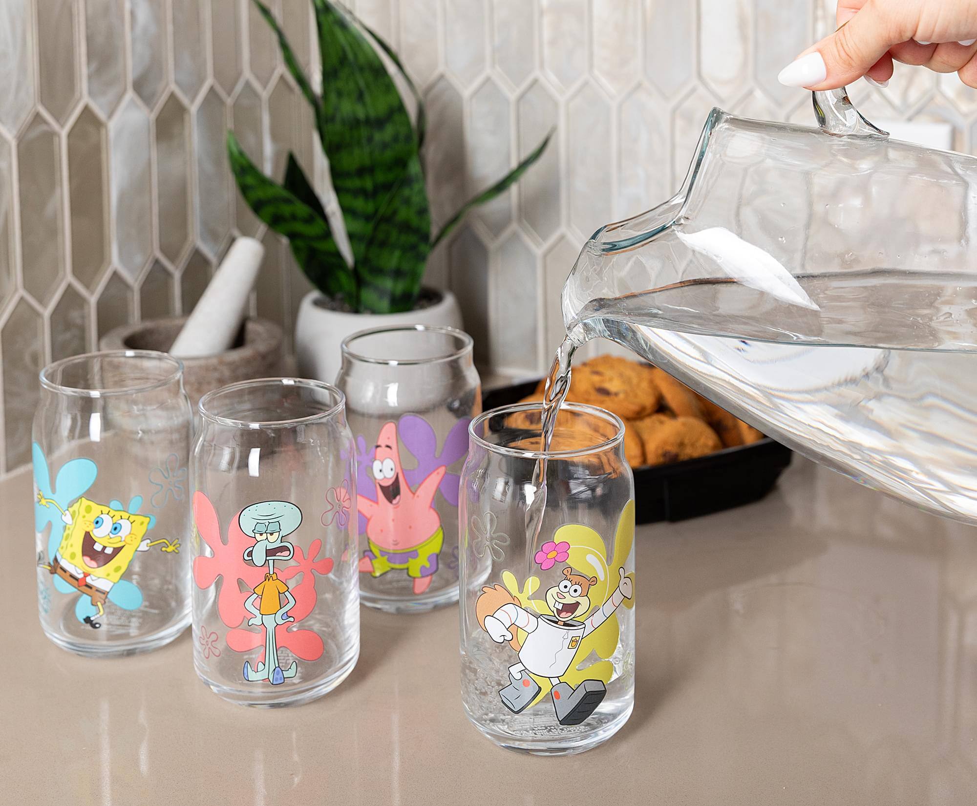 Alt View 5. Silver Buffalo - Nickelodeon SpongeBob SquarePants Characters Can-Shaped Glass Cups | Set of 4 - Multi-Colored.