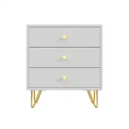 FUFU & GAGA - FUFU&GAGA 3 - Drawer Nightstand: Gold Accents & Modern Storage - White