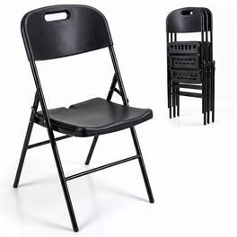 Costway - Folding Plastic Chairs 4 Pack with HDPE Backrest & Seat, Steel Frame for Events - Black