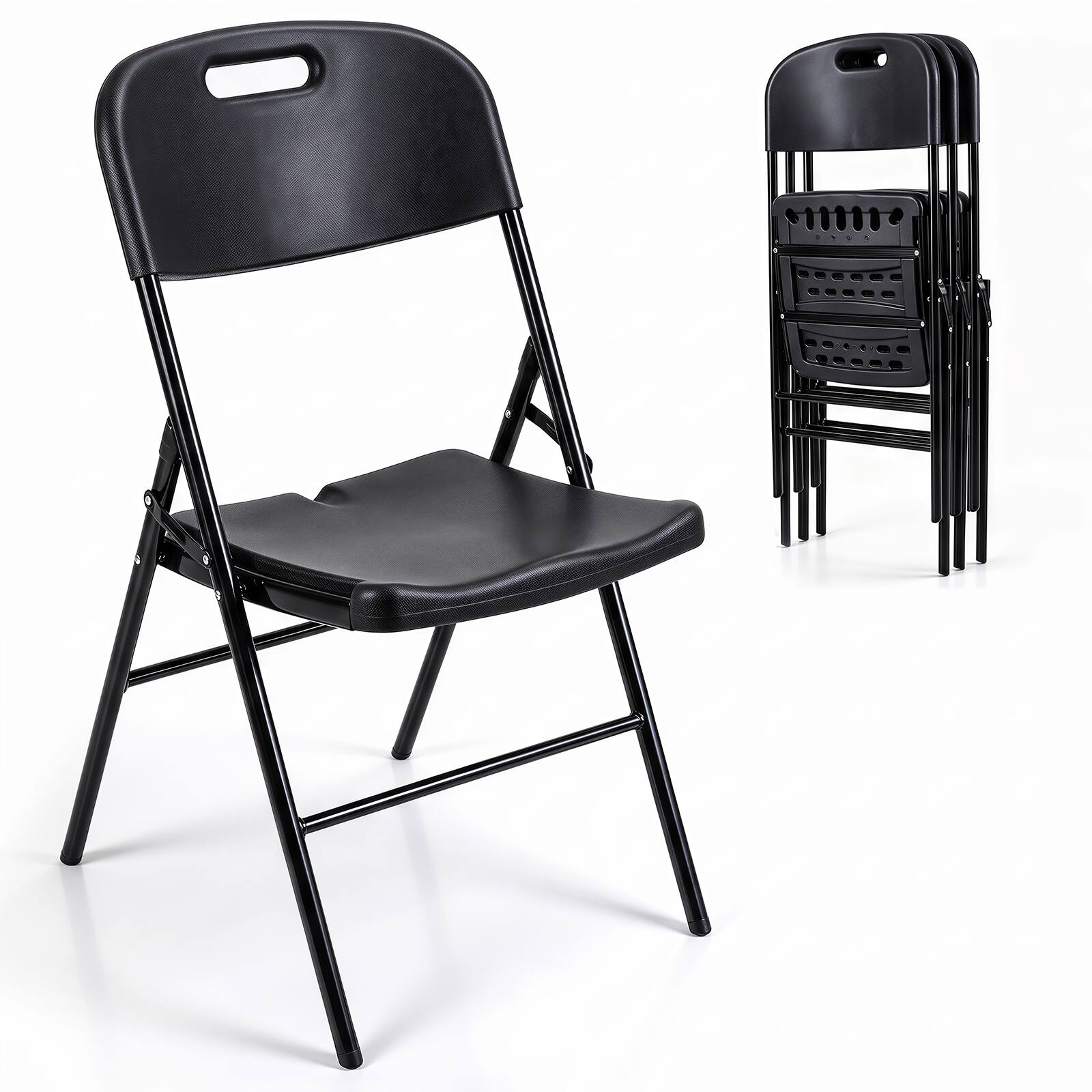 Front. Costway - Costway Folding Plastic Chairs 4 Pack with HDPE Backrest & Seat, Steel Frame for Events - Black.