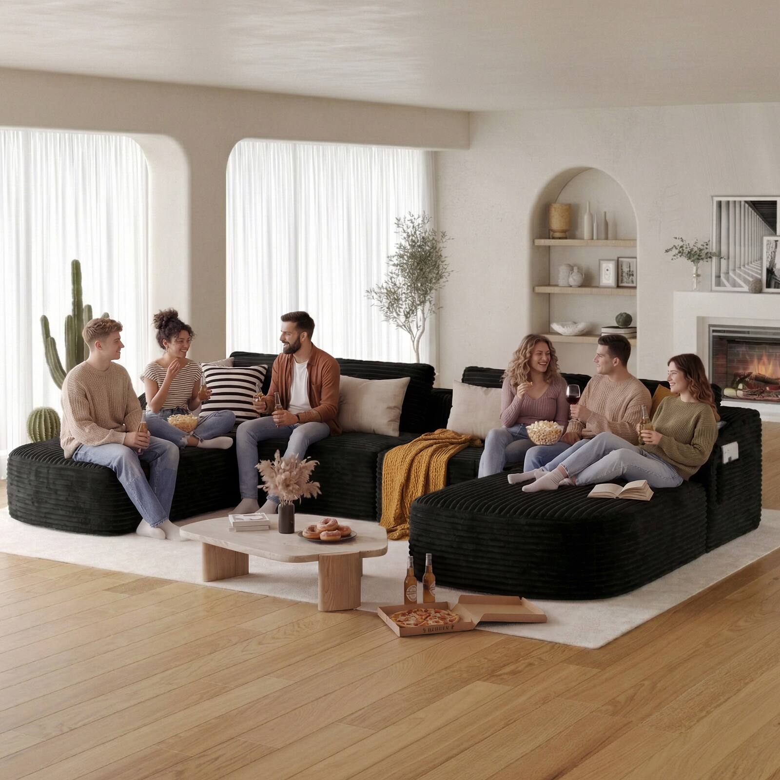 Alt View 5. Pinmoco - PINMOCO Modular Sectional Sofa, Sleeper Sofa Bed with 3 Pillows, Boneless Couch with Side Pockets - U-Shape Black.