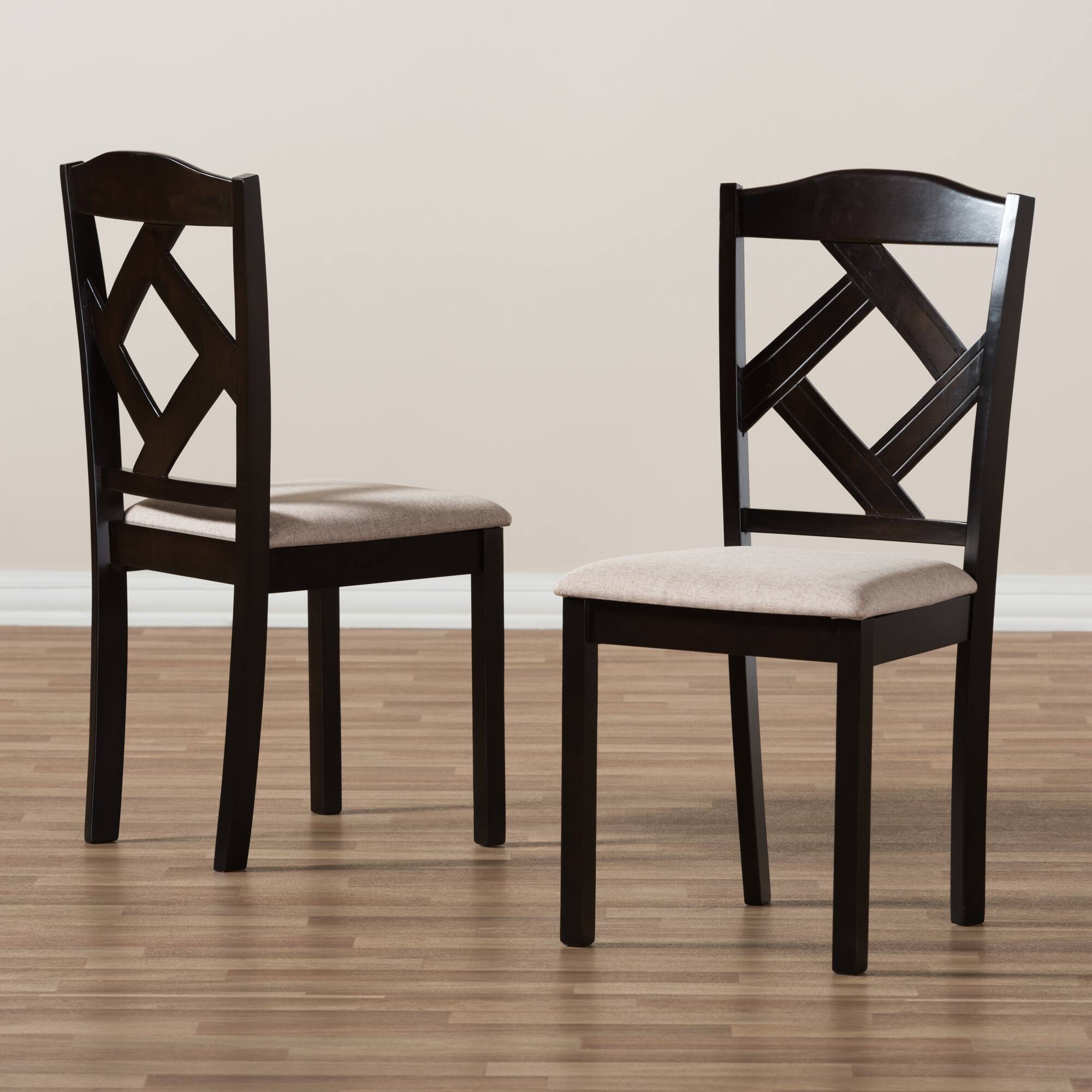 Alt View 2. Baxton Studio - Set of 2 Ruth Modern and Contemporary Fabric Upholstered and Finished Dining Chairs - Beige/Dark Brown.