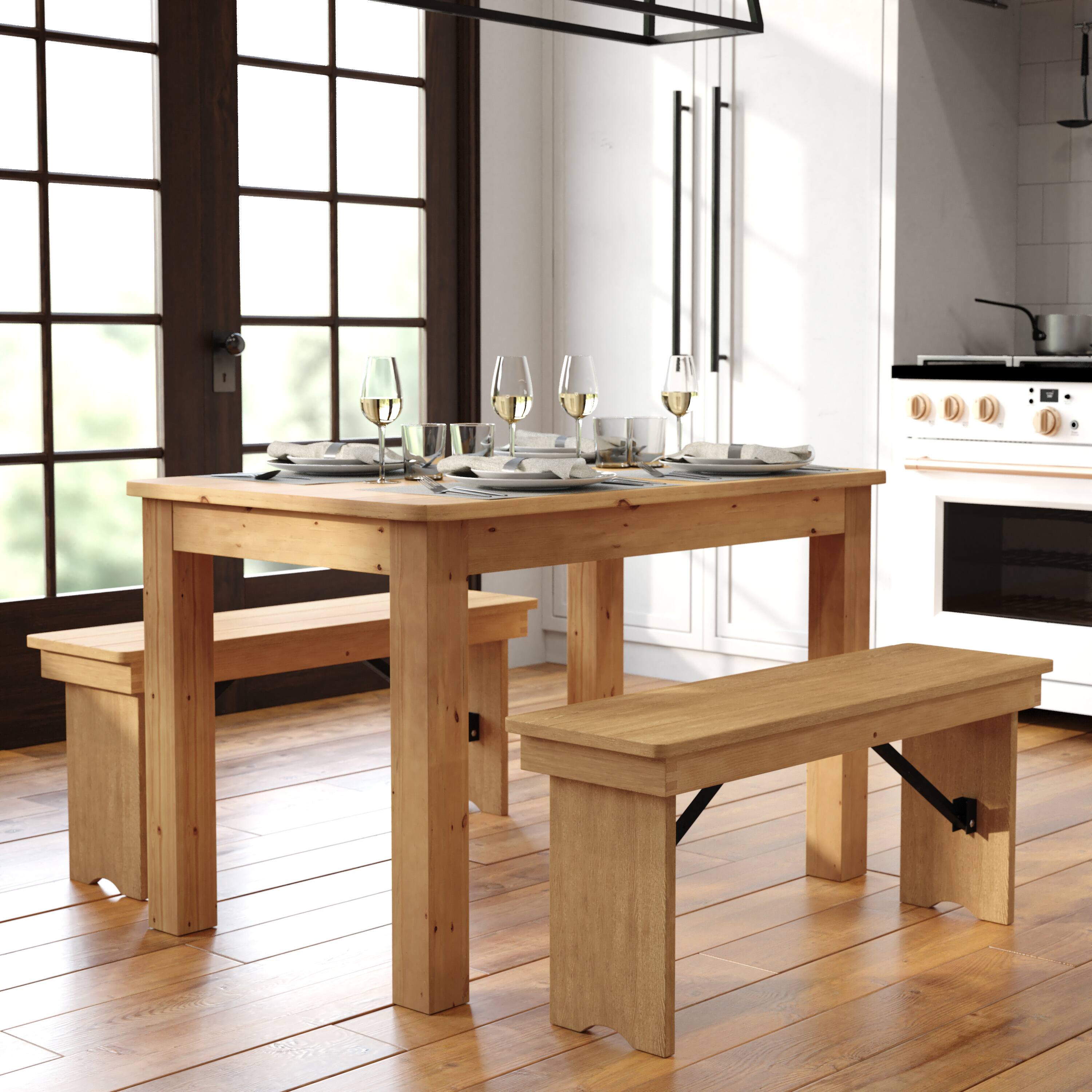 Alt View 2. Flash Furniture - HERCULES 46" x 30" Rectangular Antique Rustic Light Natural Solid Pine Farm Dining Table - Natural.
