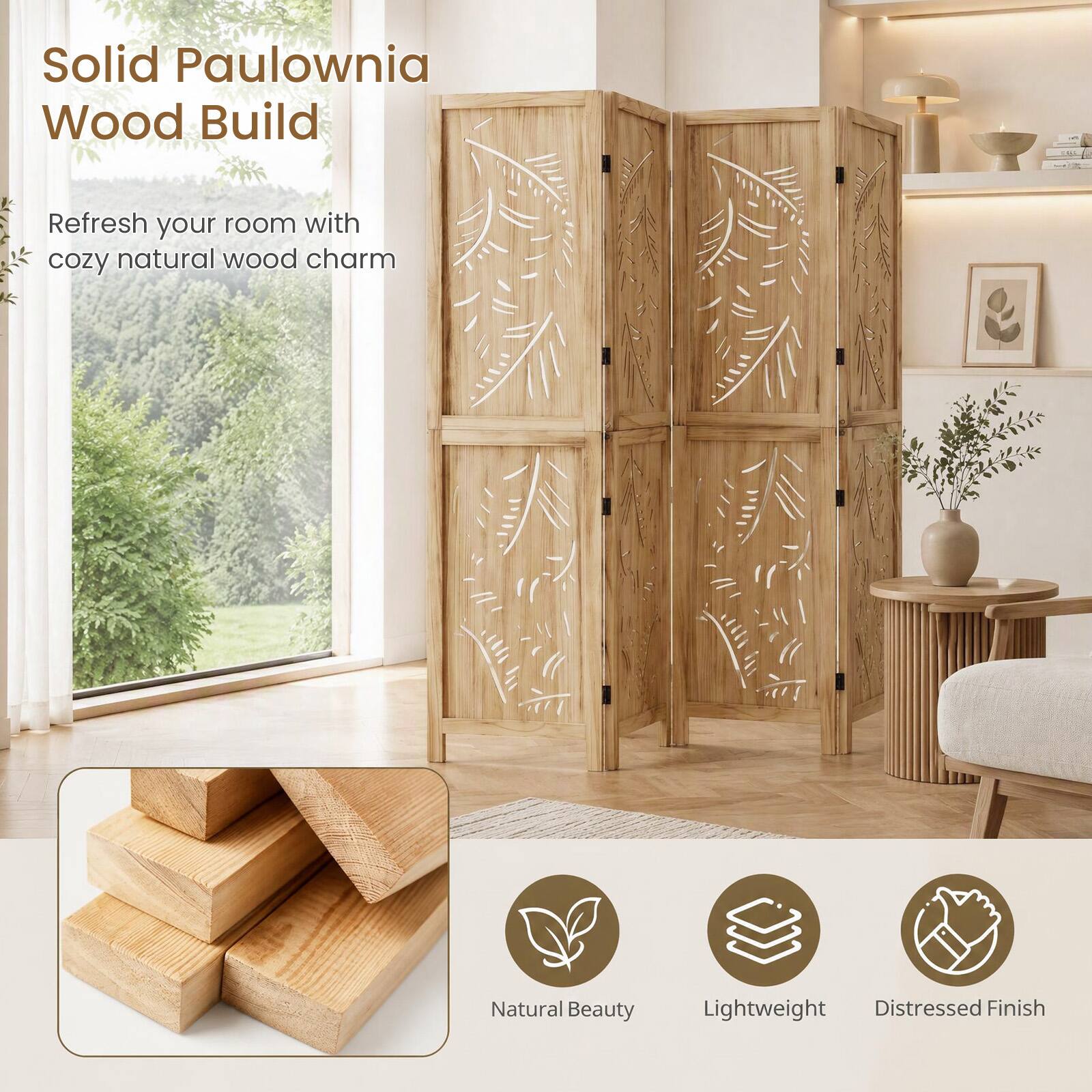 Solid Paulownia Wood Build

Refresh your room with cozy natural wood charm

Natural Beauty
Lightweight
Distressed Finish