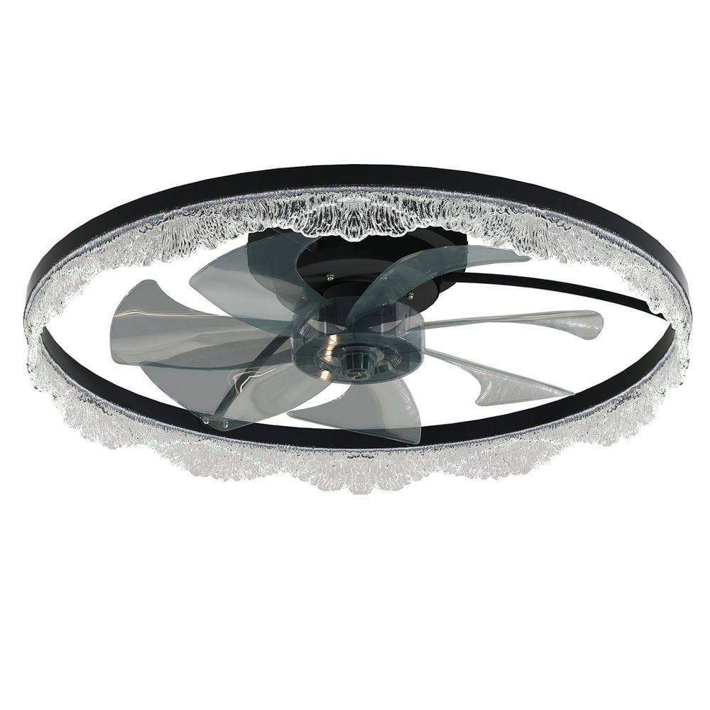 Angle. Kadyn - 24" Decorative LED Ceiling Fan Light – Modern Flush Mount with Acrylic Ring, Hidden Blades, Remote Control, Black - Black.
