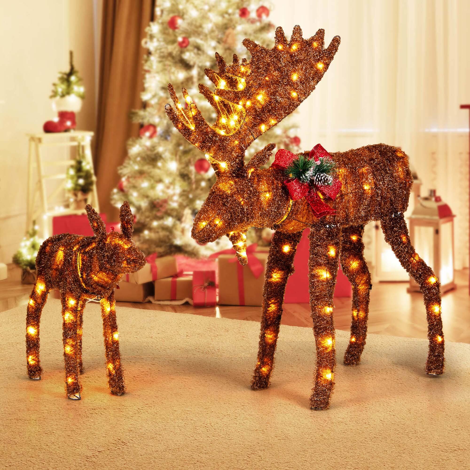 Alt View 5. Costway - Costway 2 PCS Lighted Moose Family Light-up Xmas Deer Decorations with 170 LED Lights - Brown.