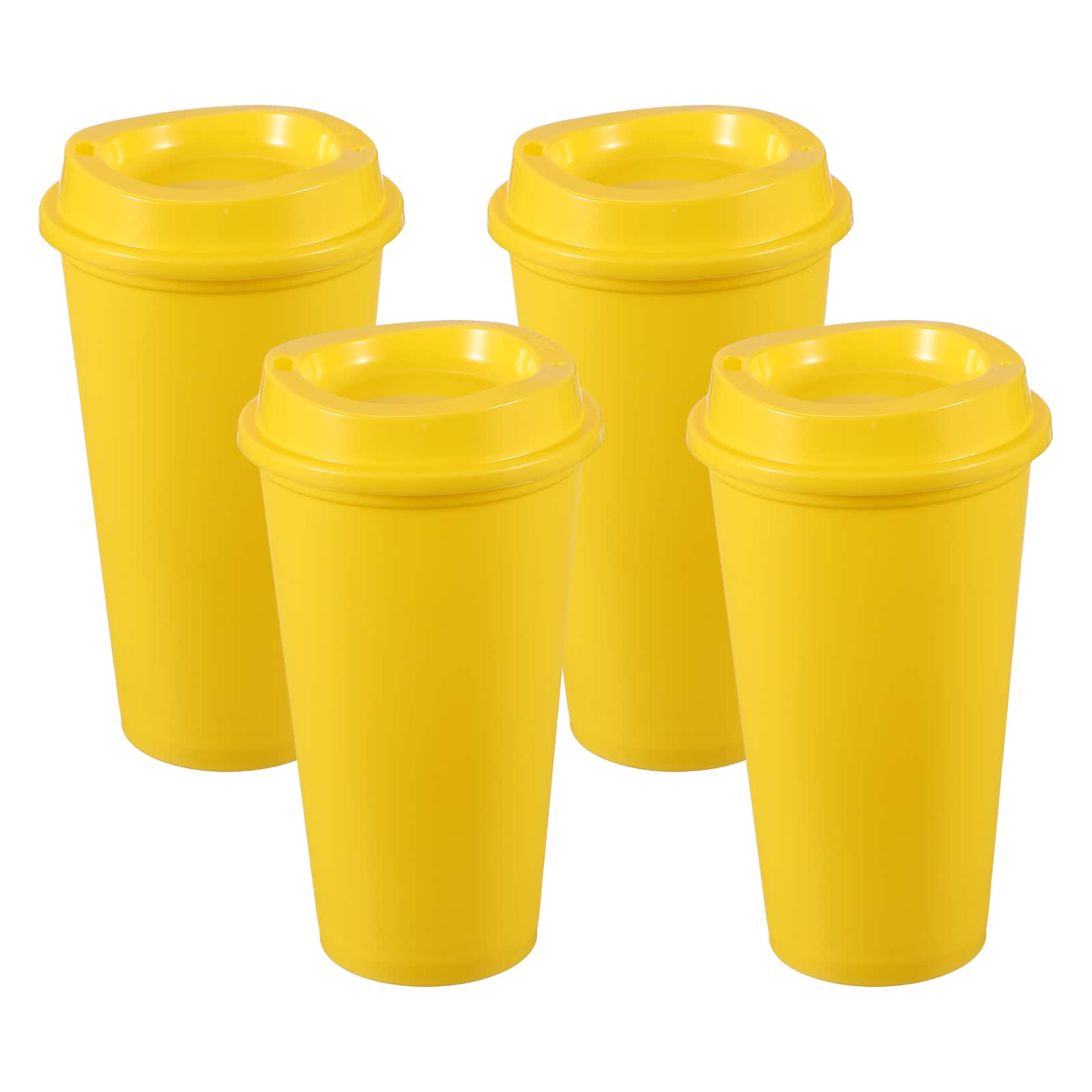 Unique Bargains - 4pcs Reusable Coffee Cups with Lids, 16oz Travel Mugs Spill Proof for Hot and Cold Drinks Juice Tea - Yellow