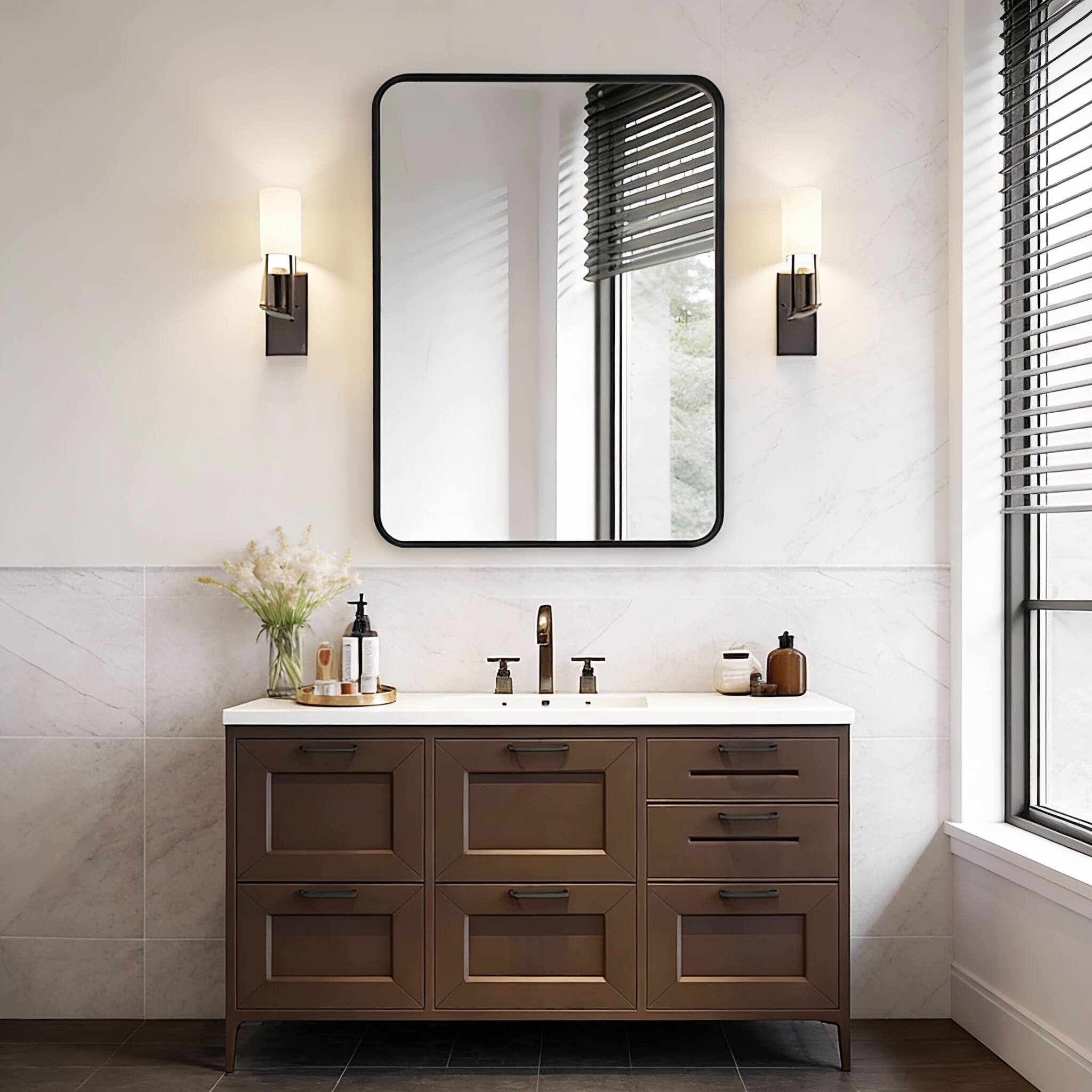 Alt View 2. METALTON - Bathroom Mirror Over Sink Framed Matte Vanity Wall Mounted Decor For Living Room Restroom Entryway Hangs Ve - Gold 24"L x 36"W.
