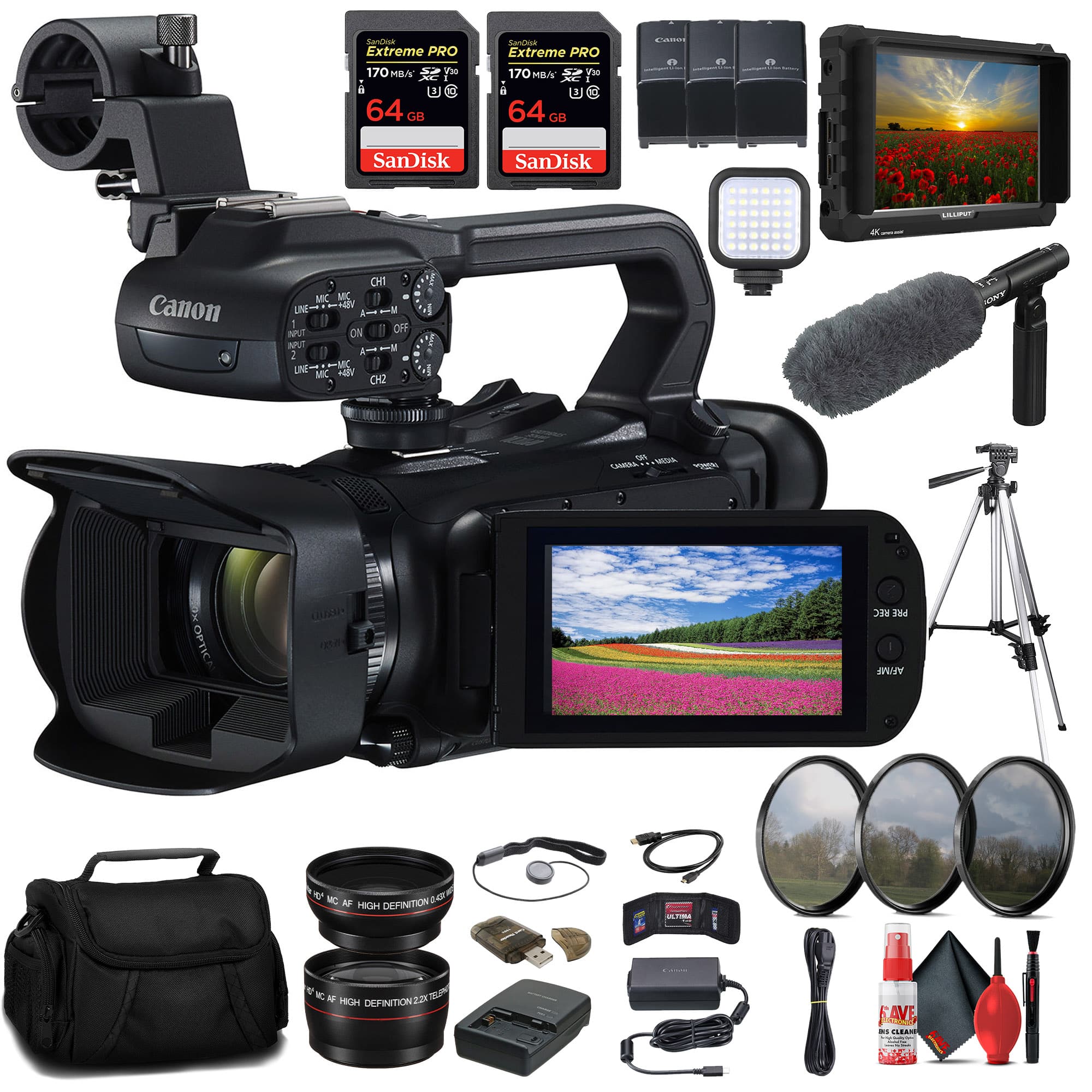 Canon - XA65 Professional UHD 4K Camcorder + 4K Monitor + Pro Mic + 2 x 64GB + More