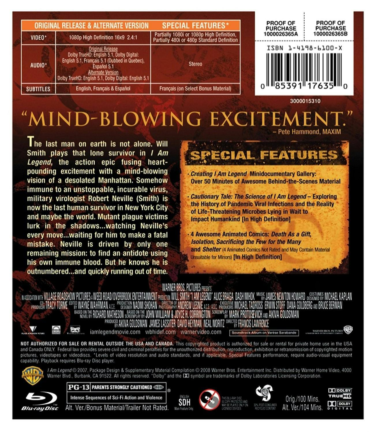 Back. I am Legend [Blu-ray].