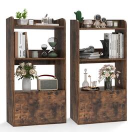 Gymax - 2PCS Bookcase w/ Drawer 3-Tier Open Shelf Anti-Toppling Kits for Living Room Coffee - Rustic Brown