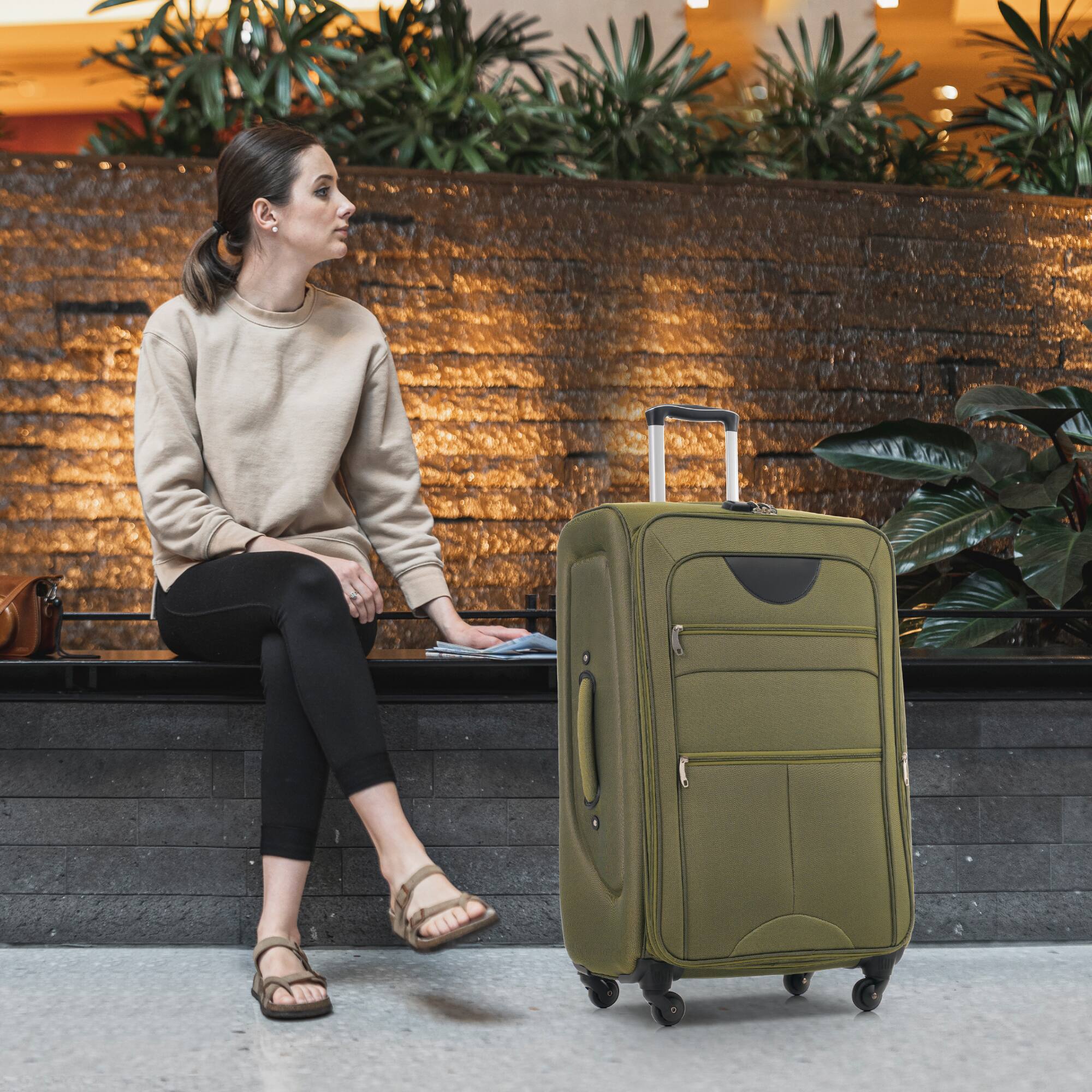 Alt View 1. Ecooso - 3-Piece Lightweight Spinner Luggage Set with TSA Lock, Quick-Access Pockets, and 360° Wheels - Army Green.