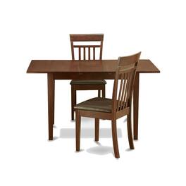 East West Furniture - 3 Pc small Kitchen Table set - Table with Leaf and 2 Kitchen Chairs - Mahogany