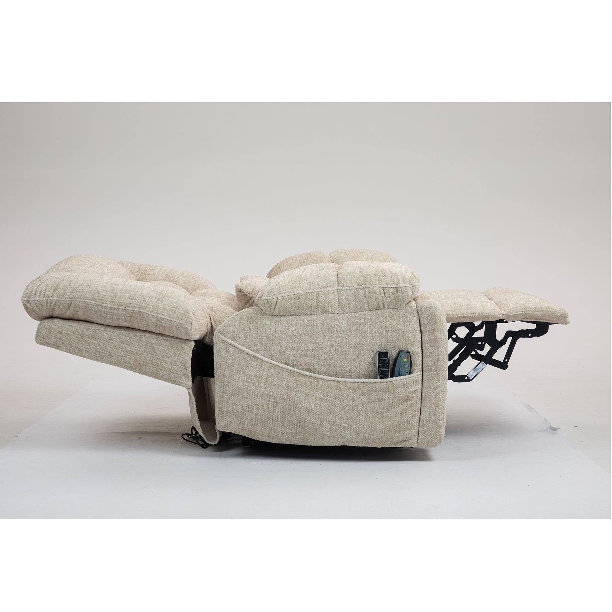 Alt View 2. Boyel Living - Power Lift Recliner for Big and Tall Seniors 4 OKIN Motors 180° Lay Flat Heat Massage Adjustable Headrest Lumbar - Cream.