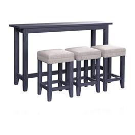Manhattan Lane - Eala 4 Piece Counter Height Table and Stool Set, Blue Wood, Gray Fabric - Antique Blue, Gray