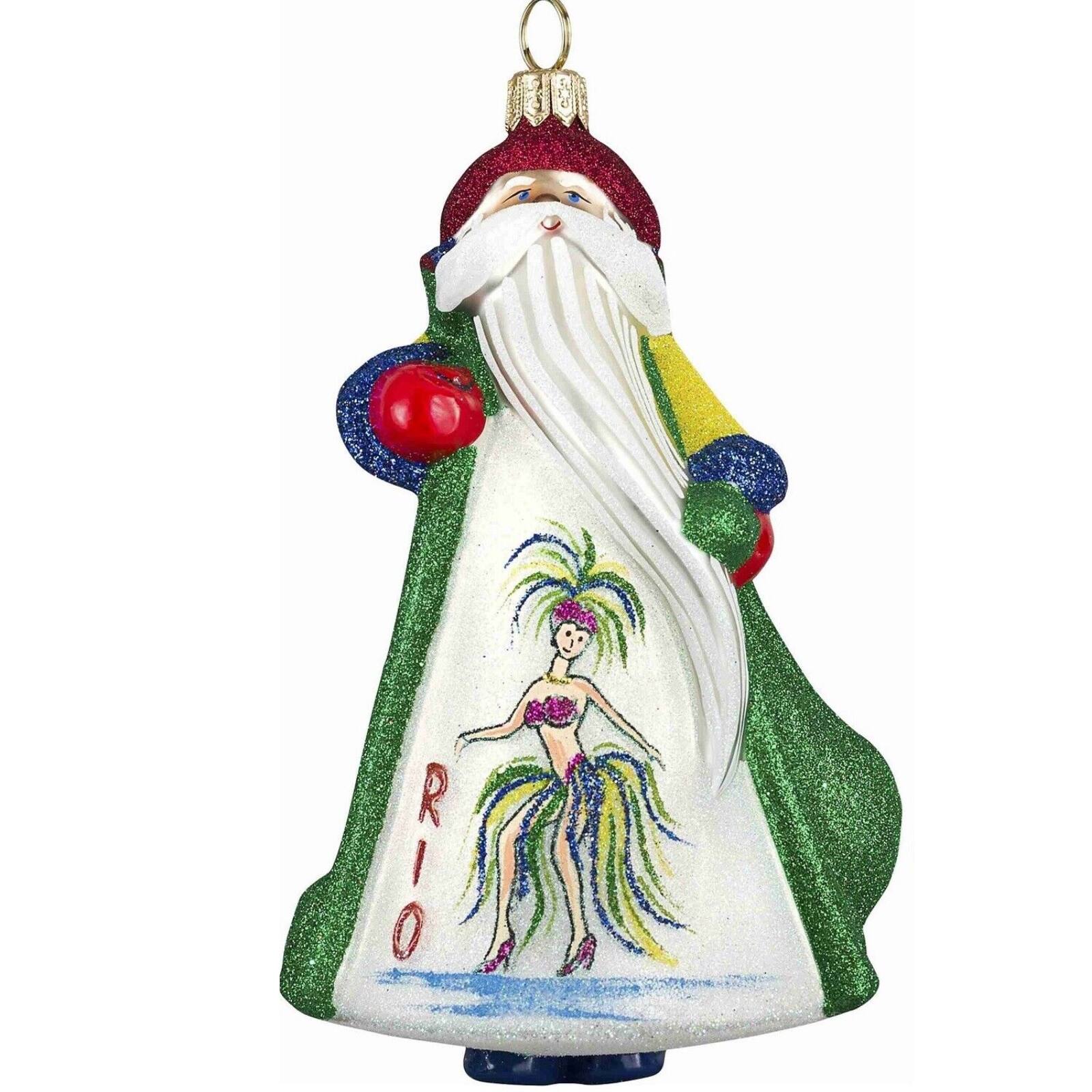 Front. Joy to the World Collectibles - Joy to the World Glitterazzi Rio Brazilian Brazil Santa Polish Glass Christmas Tree Ornament - Multicolor.