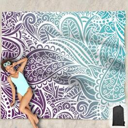 Reds Spade - Beach Blanket Waterproof Sandproof Oversized Sand Free Mat With Corner Pockets Portable Mesh Bag (ombre Rai - Ombre Purple Blue