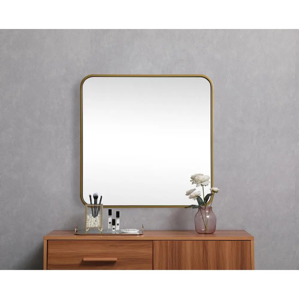 Alt View 6. Elegant Decor - Soft corner metal square mirror 24x24 inch in Brass - Brass.