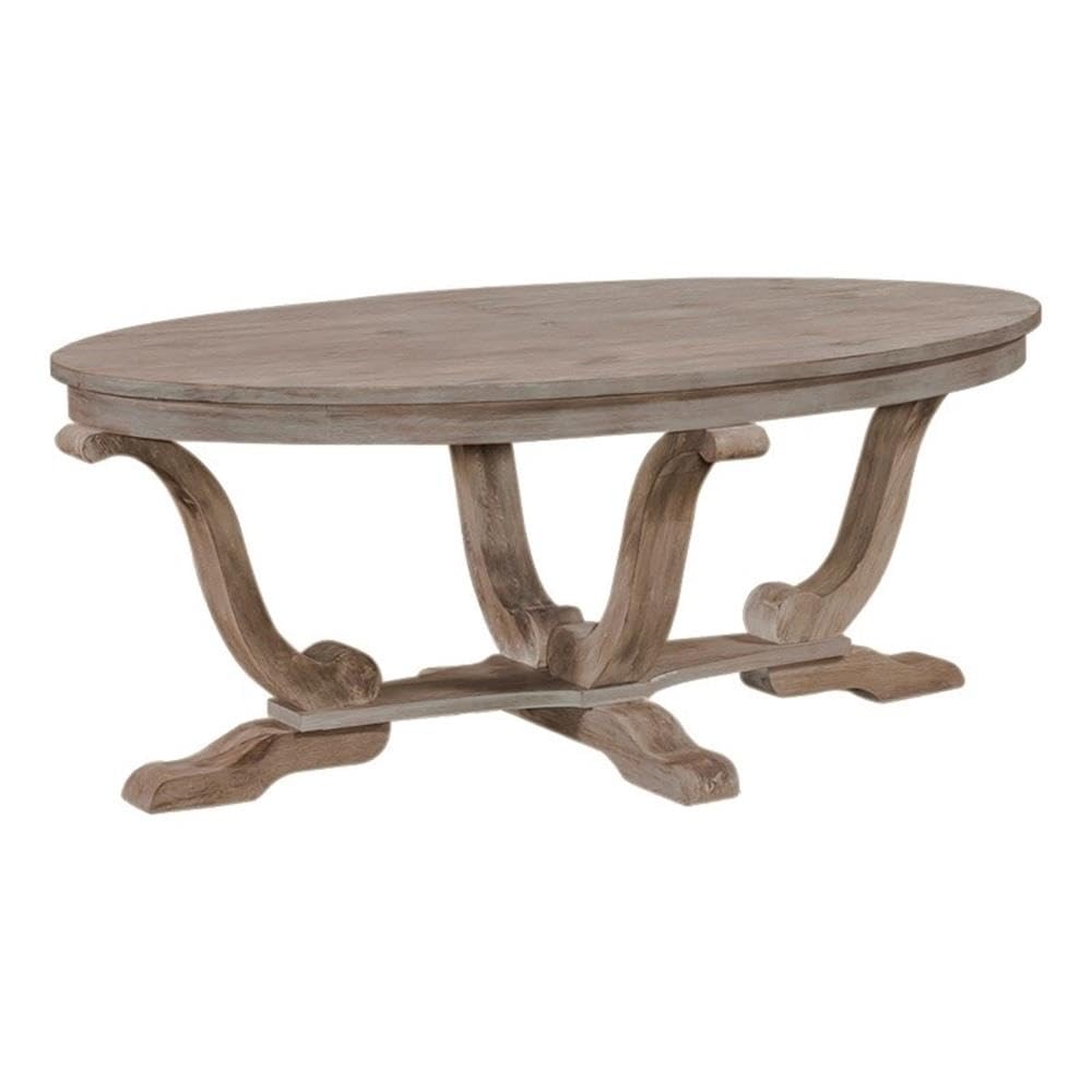 Angle. Liberty Furniture Industries - Greystone Mill Oval Cocktail Table in Stone White Wash w/ Wirebrush Distressing - Gray.