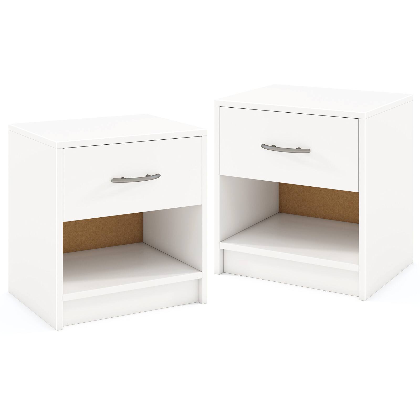 Alt View 9. Gymax - Gymax 2 PCS Nightstand w/ Drawer Side Table w/ Slide-out Drawer Open Storage Shelf White - White.