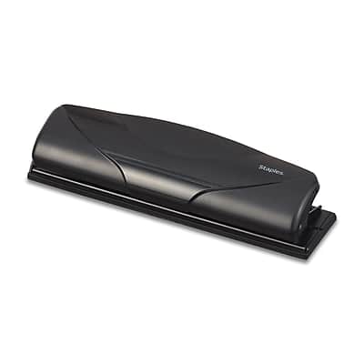 Front. Staples - Mini 3-Hole Punch, 6 Sheet Capacity, Black  - Black.