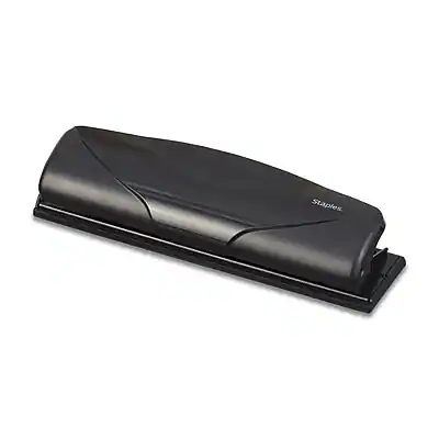 Front. Staples - Staples Mini 3-Hole Punch, 6 Sheet Capacity, Black (21419-CC) - Black.