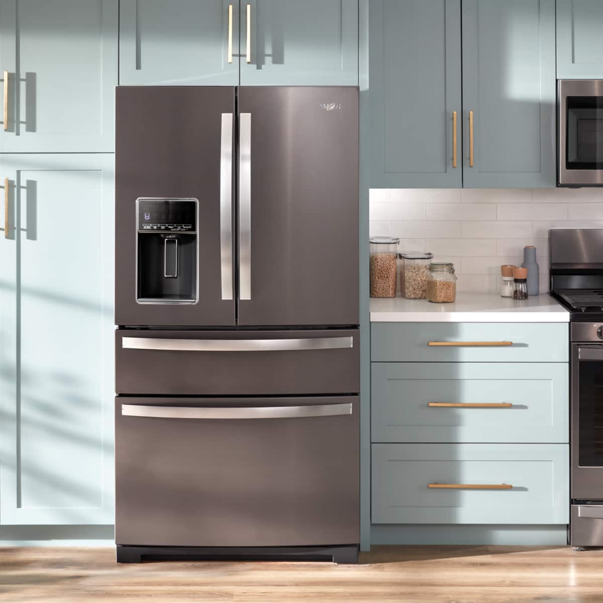 Alt View 9. Whirlpool - 26 Cu. Ft. Wide 4 Door Refrigerator with Prep and Store Bins - Black Stainless Finish.