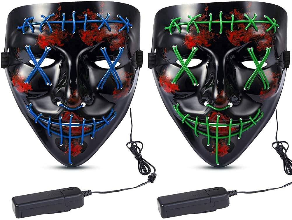 Acekool - 2PACK Halloween Led Mask Light Up Scary Mask Purge Mask