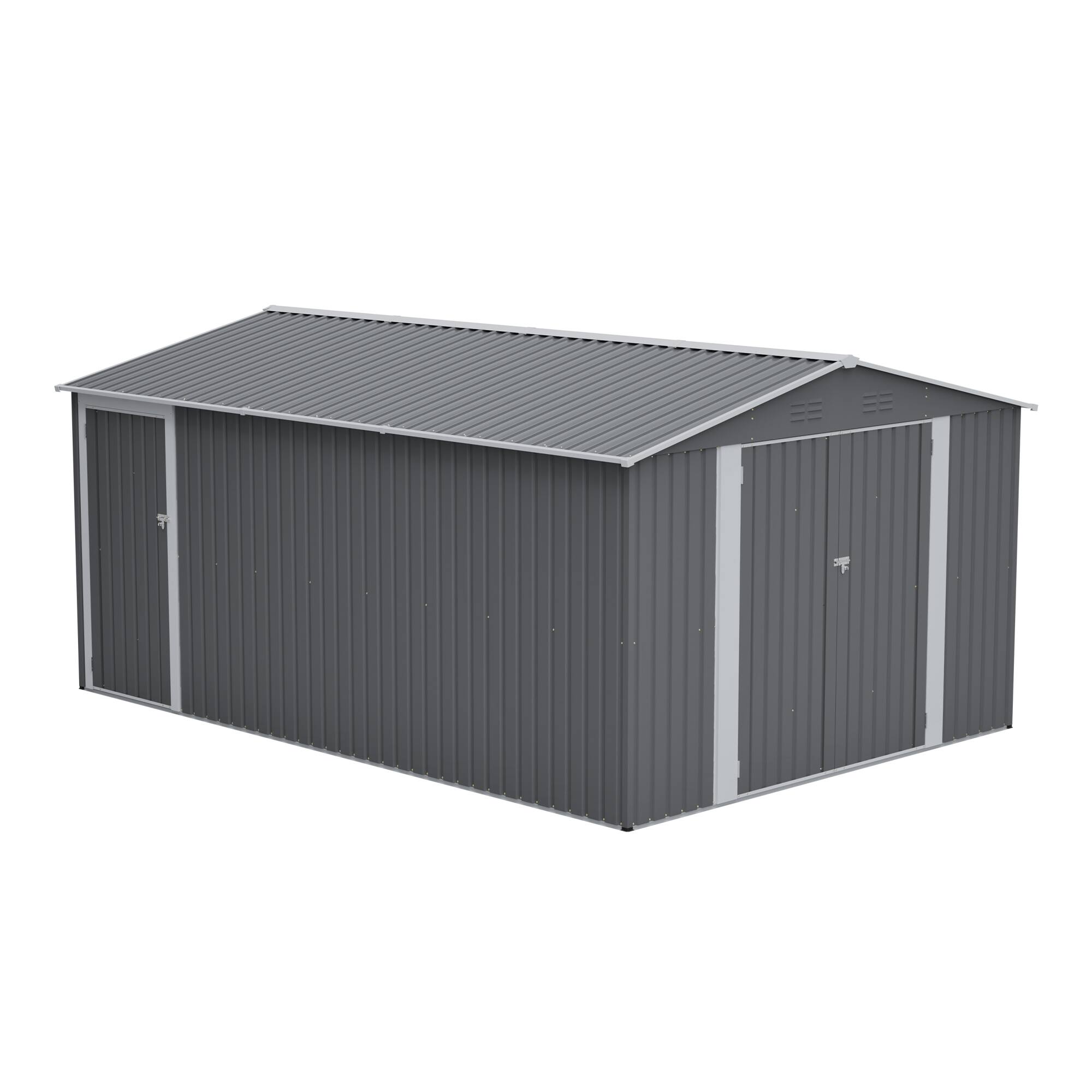 Alt View 8. Mondawe - 10x14 FT Outdoor Metal Storage Shed with 3 Lockable Doors & Side Door - Gray.