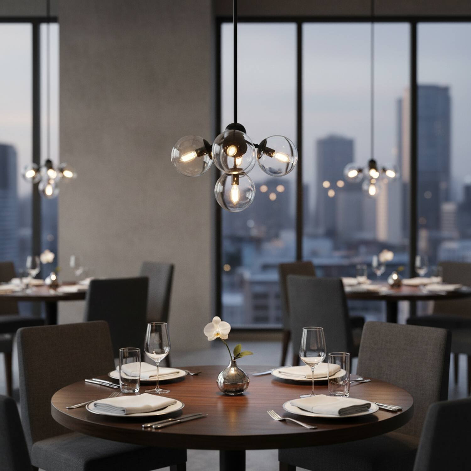 Alt View 1. Umeiluce - 5 Lights Modern Industrial Pendant Lights Clear Large Glass Shade - Matte Black.