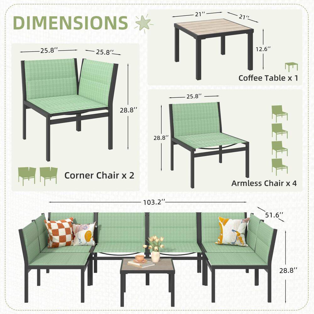DIMENSIONS

- Coffee Table x 1
  - 21" x 21" x 12.6"

- Corner Chair x 2
  - 25.8" x 25.8" x 28.8"

- Armless Chair x 4
  - 25.8" x 28.8"

- Sofa
  - 103.2" x 51.6" x 28.8"