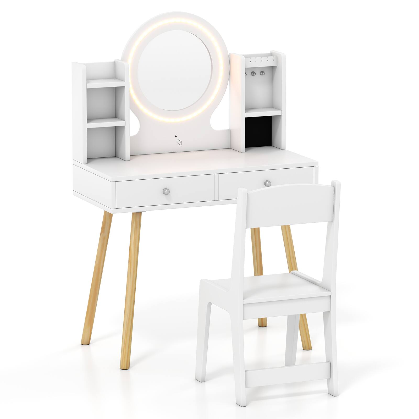Alt View 9. Costway - Costway Kids Vanity Set Princess Vanity Desk Set with 2-Color LED Lighted Acrylic Mirror - White.