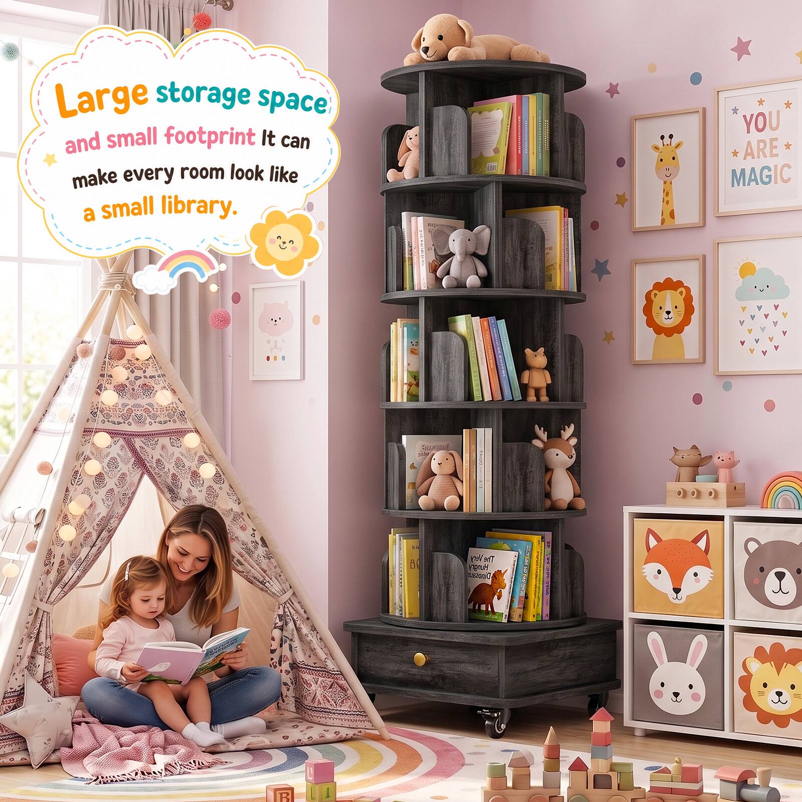 Large storage space and small footprint. It can make every room look like a small library.

YOU ARE MAGIC

FILLAGES

18 il

Very The Hungry Dinosaus