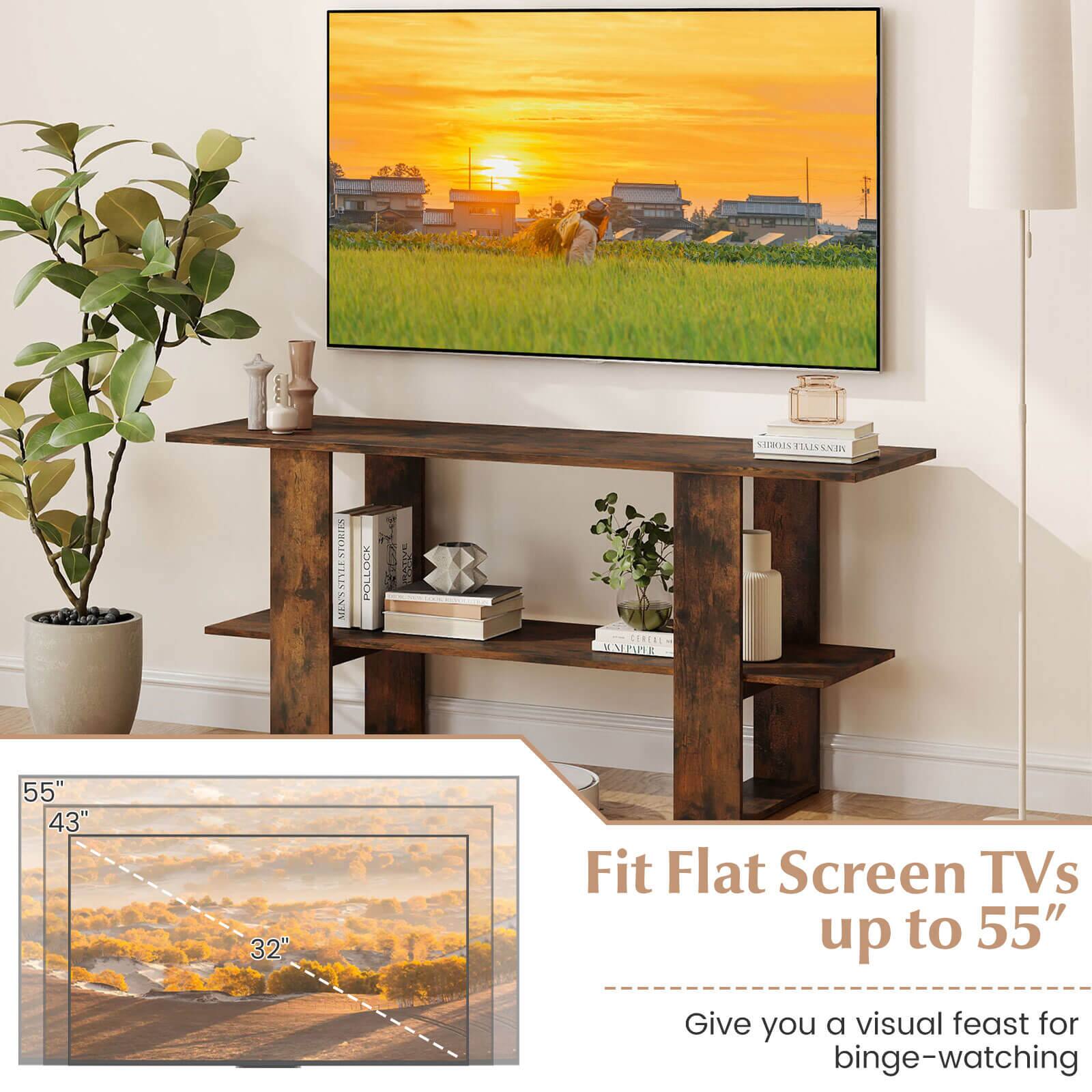 nISTALKSNIR SUIROIES I HRIS TAISSKR POLLOCK  
CERTAL MUNE 55" 43" 32"  
Fit Flat Screen TVs up to 55"  
Give you a visual feast for binge-watching
