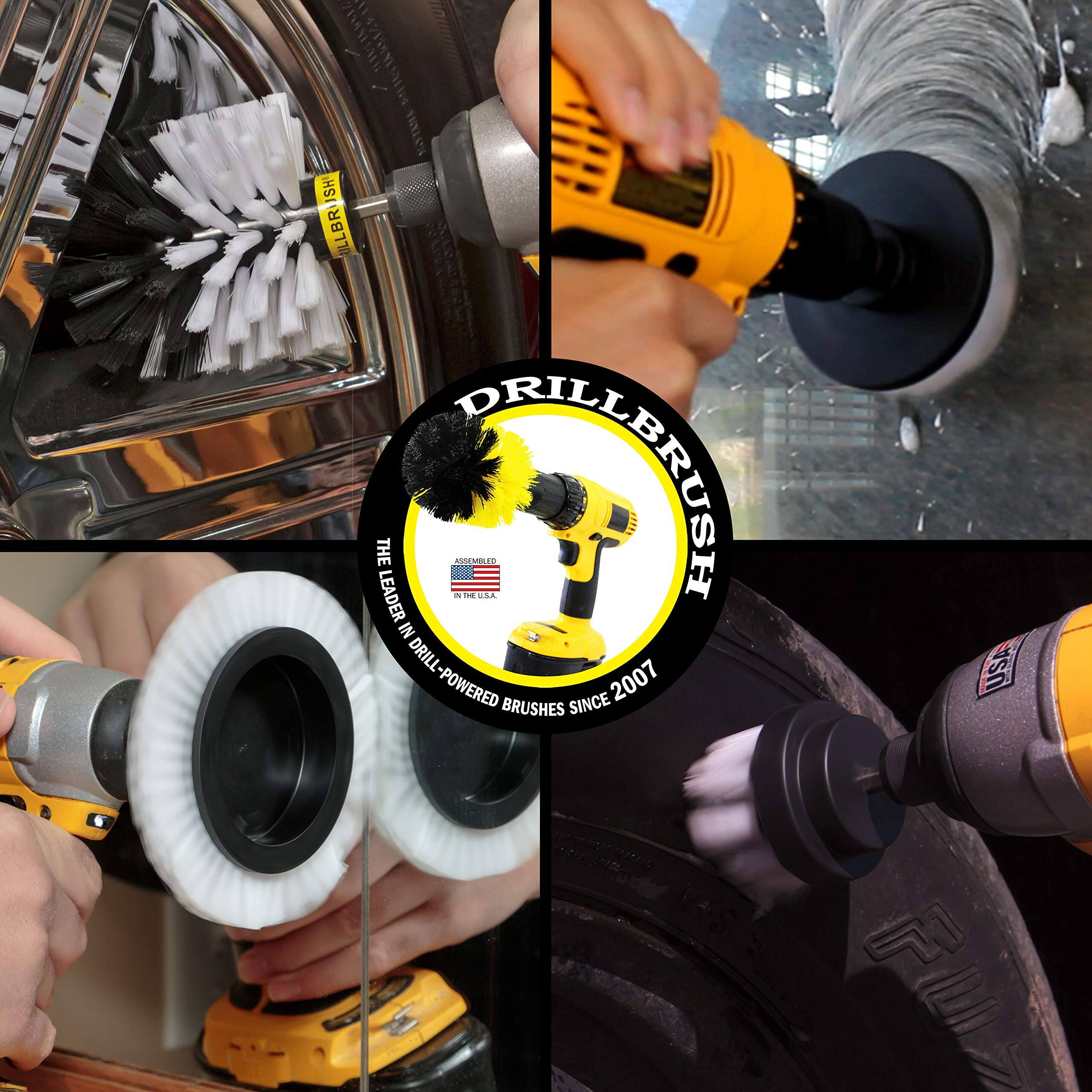 The text on the image is "DRILL BRUSH THE LEADER IN THE USA DRILL-POWERED BRUSHES SINCE 2007".