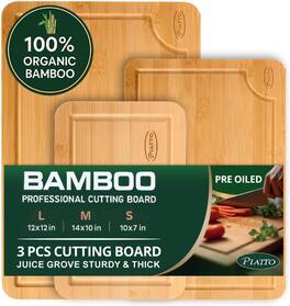 PARKER SLATER - 3-Piece Bamboo Cutting Board Set, Juice Grooves & Built-in Handles