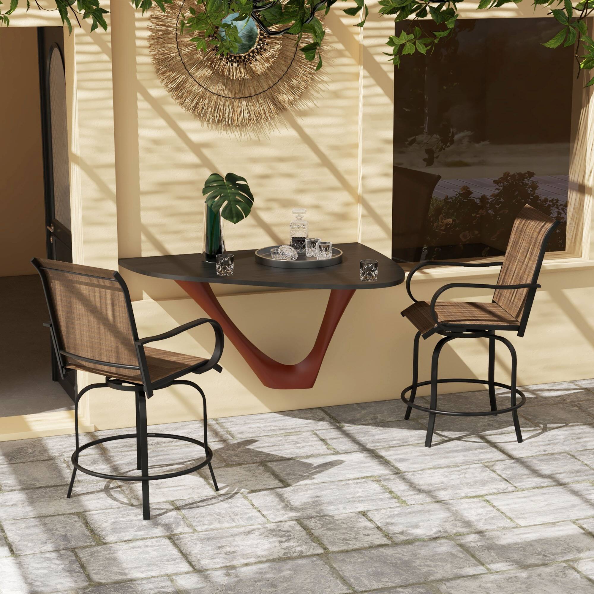 Alt View 1. Outsunny - Outdoor Bar Stools with Armrests, Set of 2 360° Swivel Bar Height Patio Chairs with High-Density Mesh Fabric - Brown.