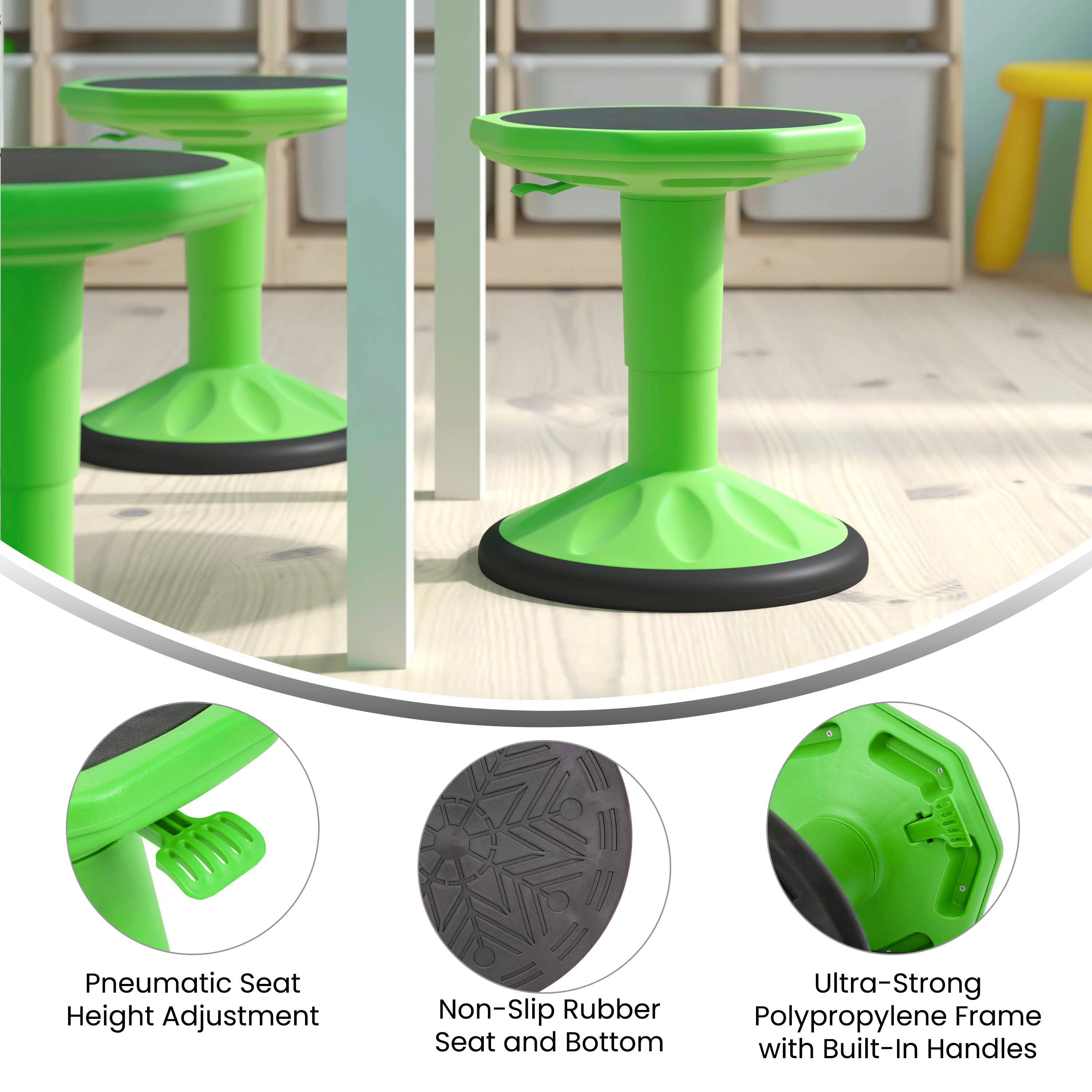 Pneumatic Seat Height Adjustment  
Non-Slip Rubber Seat and Bottom  
Ultra-Strong Polypropylene Frame with Built-In Handles