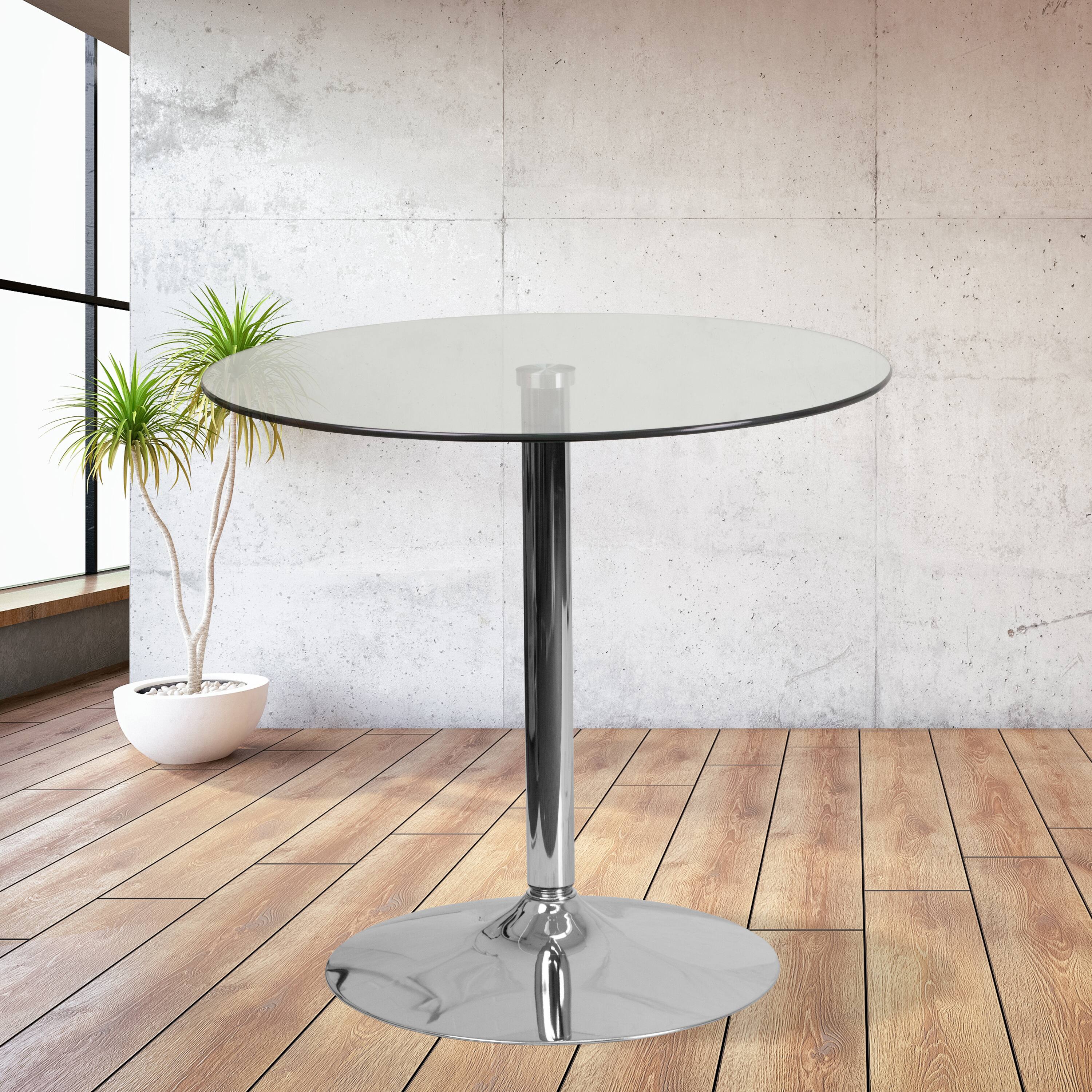 Angle. Flash Furniture - Hills 31.5'' Round Glass Table with 29''H Chrome Base - Clear.