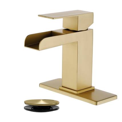Front. Boyel Living - Brushed Gold Faucet SUS304 Waterfall Spout cUPC Cartridge 60cm Supply Line Pop Up Drain - Brushed Gold.