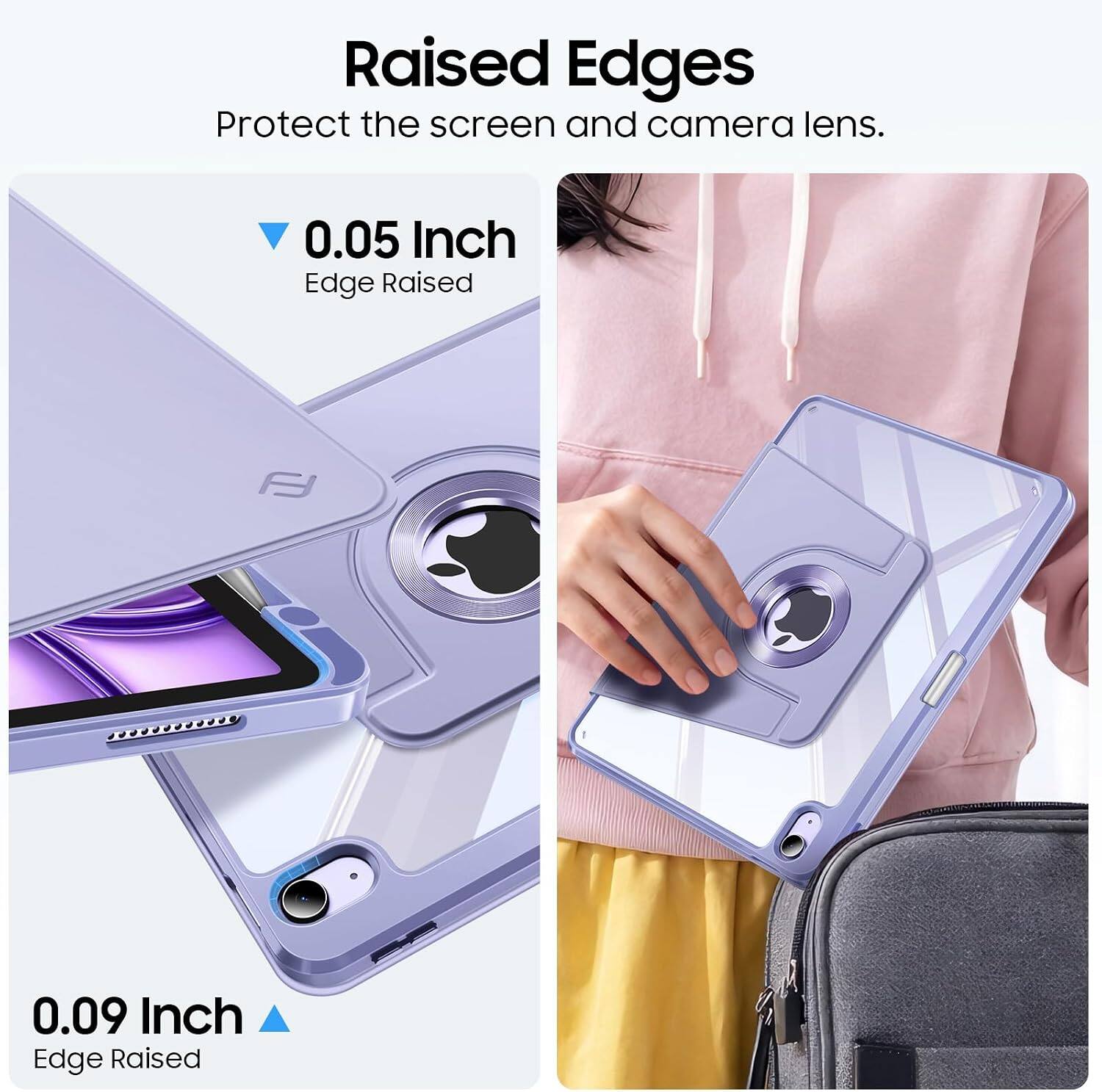 Raised Edges Protect the screen and camera lens.

0.05 Inch Edge Raised

0.09 Inch Edge Raised