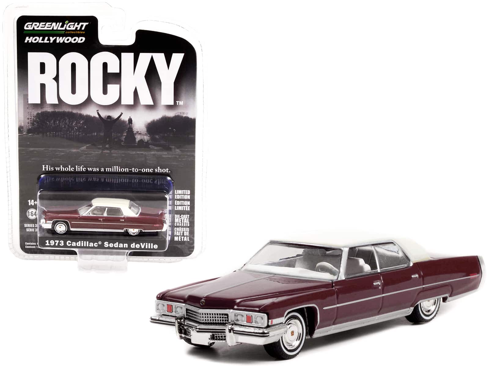 "1973 Cadillac Sedan DeVille Burgundy w/White Top ""Rocky"" (1976) Movie ""Hollywood Series"" 1/64 Model Car by Greenlight" price history on PriceWatchPro