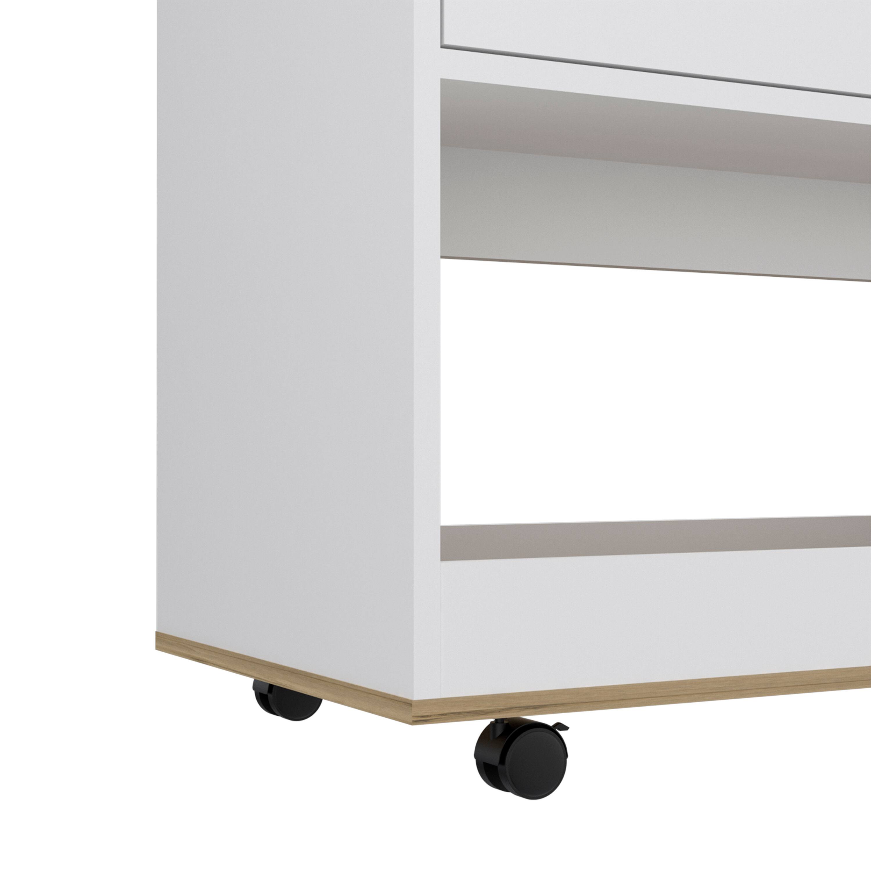 Alt View 4. TuHome - Camelia Bar Cart, Lower Panel, Six Bottle Cubbies, One Cabinet, Living Room or Bar Room - Light Oak / White.