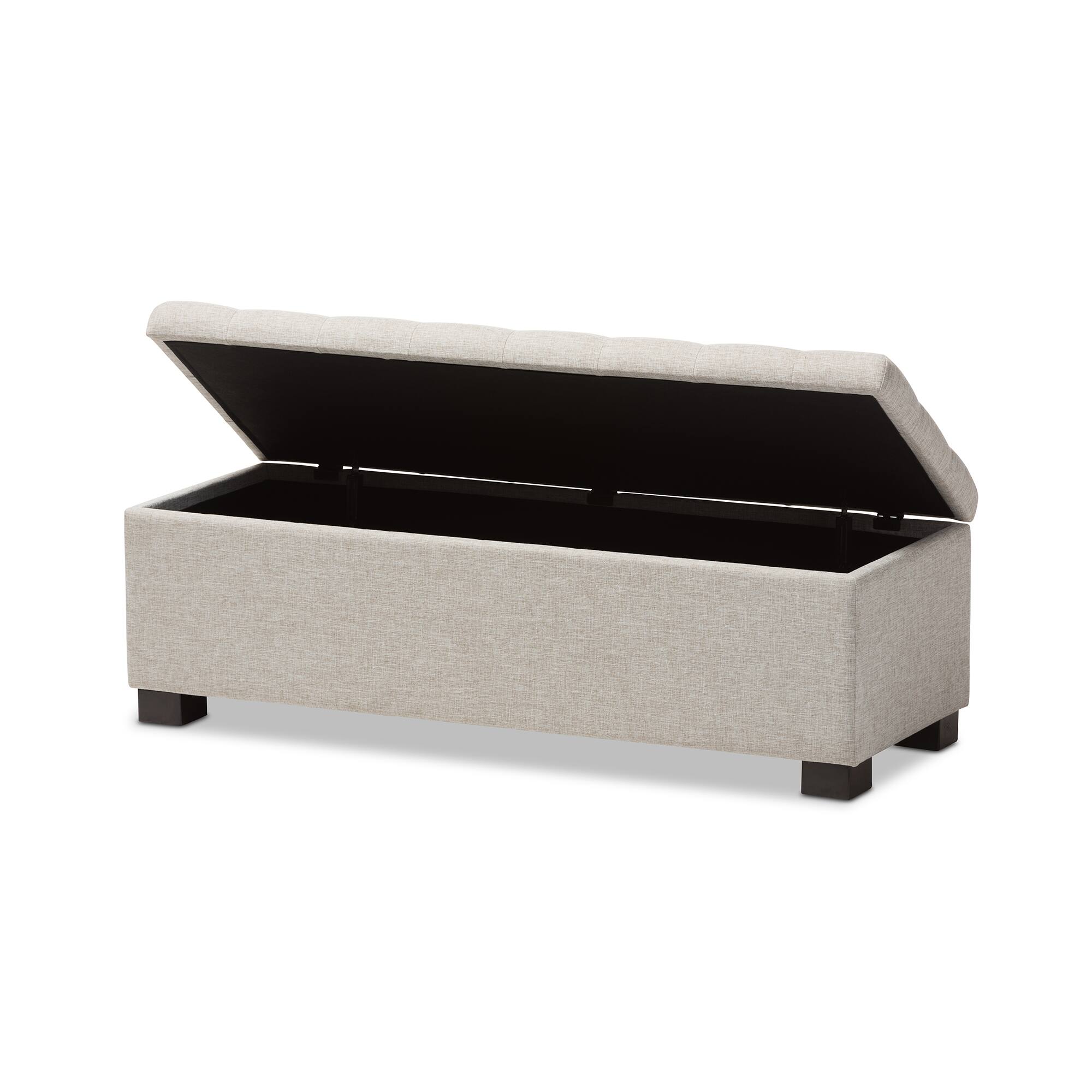 Angle. Baxton Studio - Roanoke Modern and Contemporary Fabric Upholstered Grid-Tufting Storage Ottoman Bench - Beige.