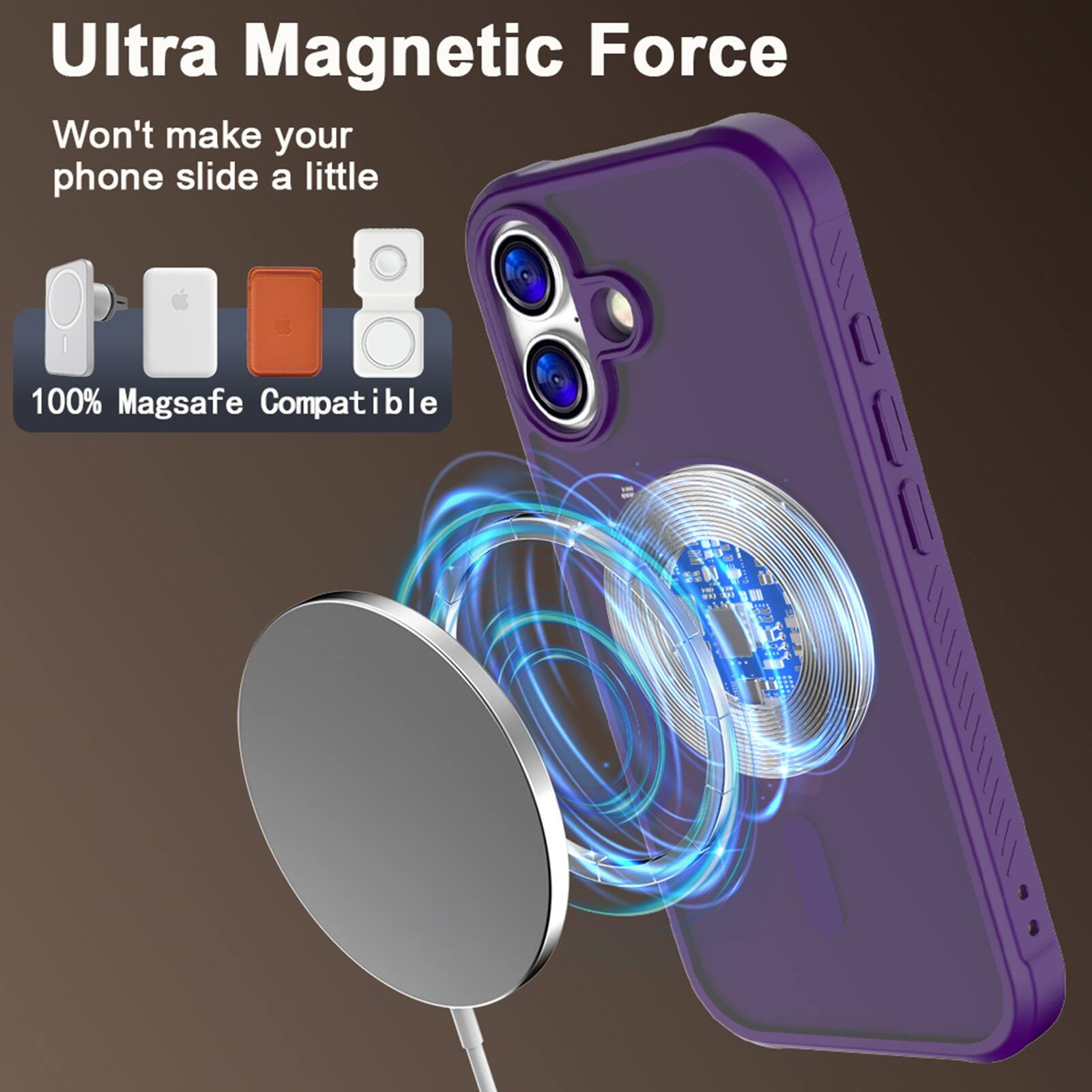 Ultra Magnetic Force  
Won't make your phone slide a little  
100% Magsafe Compatible